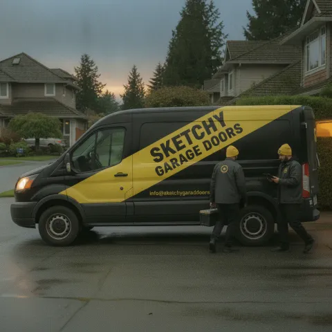 Emergency repair — Sketchy Garage Doors technician at work in Metro Vancouver